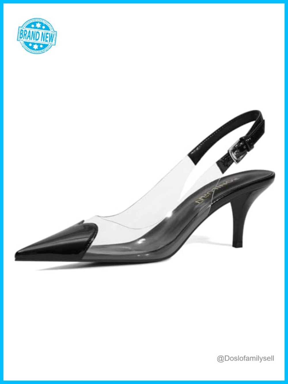 Women's Kitten Heel Clear Slingback Pointed Toe Pumps Faux Leather Dress Shoes